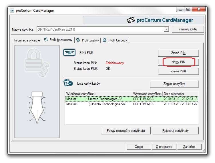 unizeto procertum card manager