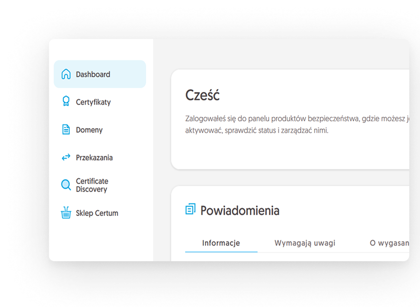 Panel zarządzania produktami Certum