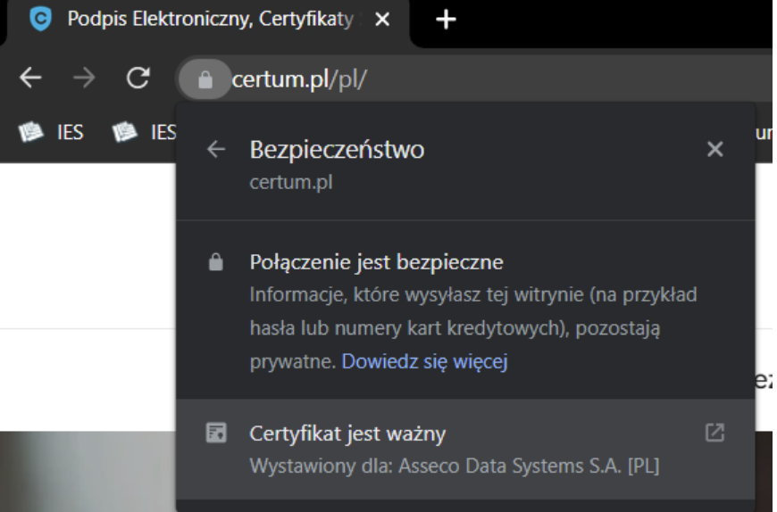 Podgląd certyfikatu