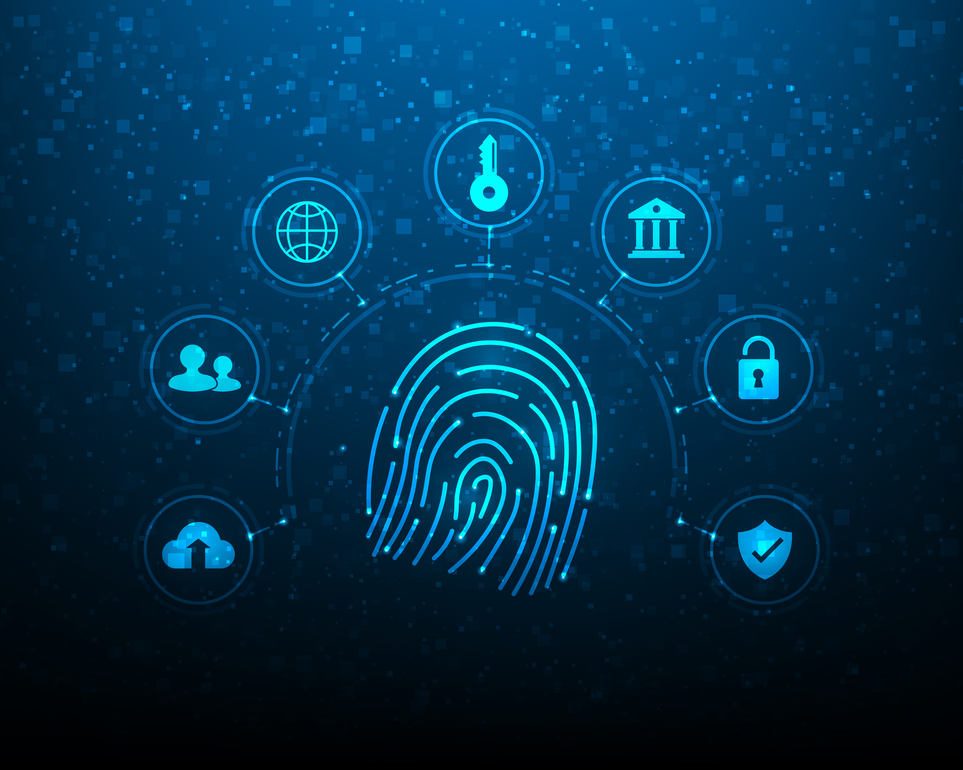 fingerprint cyber security technology digital on blue background. electronic key and code safety icon cyber. information privacy padlock. vector illustration fantastic technology design.